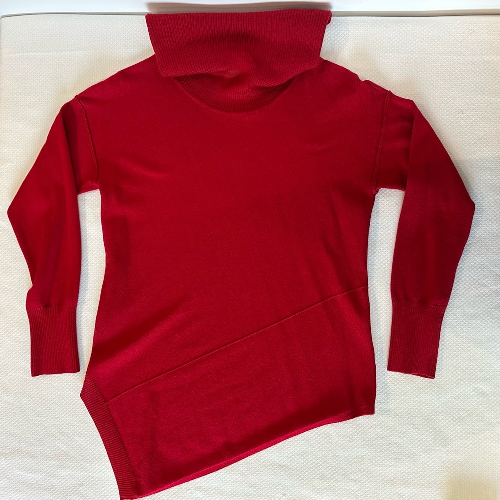 Verve Ami‎ Asymmetrical Red Cowl Turtle Neck Sweater EUC